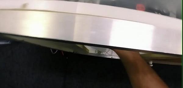  Ebony pawnshop babe sucking pov cock before bent over desk
